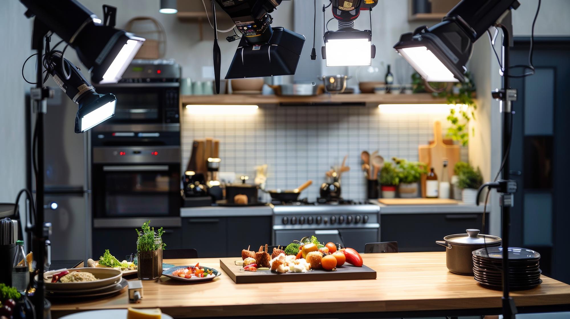 Studio nagrań kursu kulinarnego z futurystycznym oświetleniem